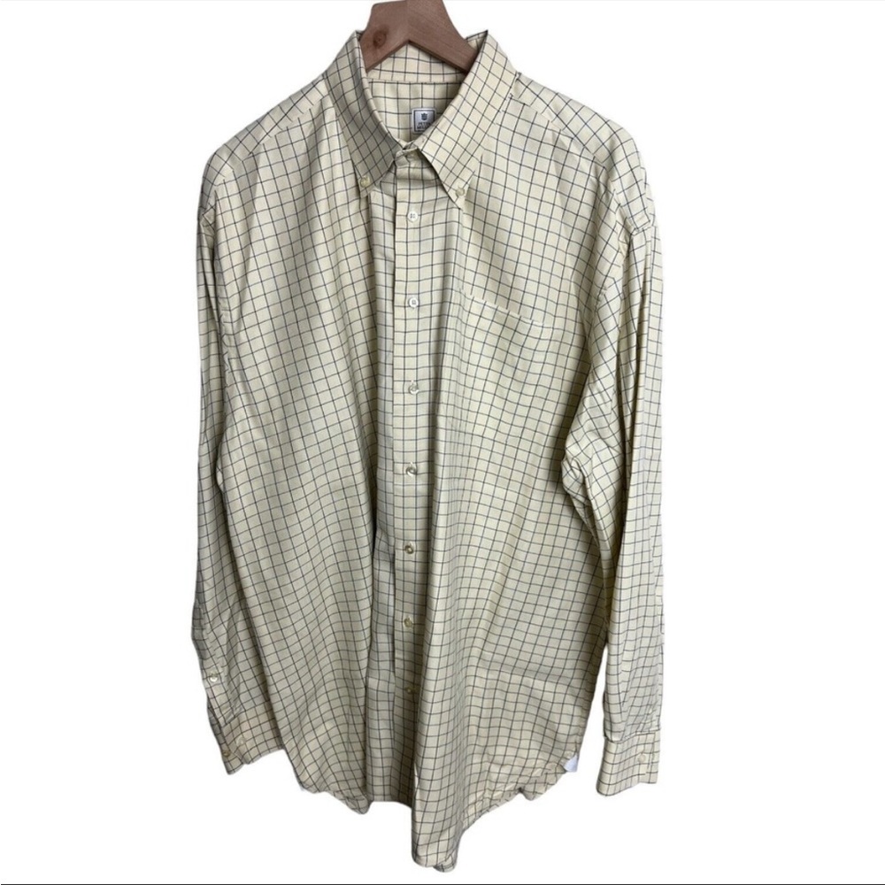 Peter Millar Mens Yellow Blue Check Button Down Long Sleeve Shirt Size XL